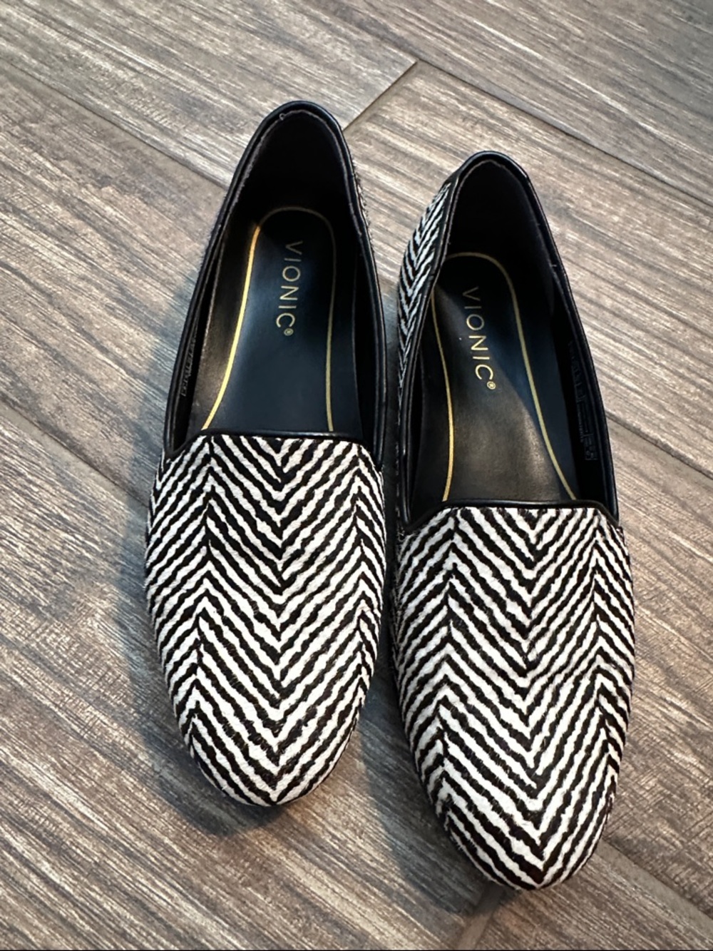 Vionic Black & White Zebra-Pattern Slip-On Loafers
